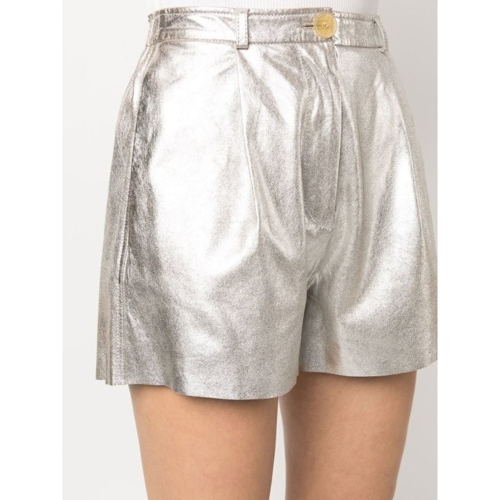 Forte Forte Leather Shorts Metallic Silver Womens Size 0 High Waisted